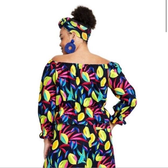 Tabitha Brown for Target NWT 1X Bardot Off the Shoulder Top Lemon Print - Picture 3 of 11